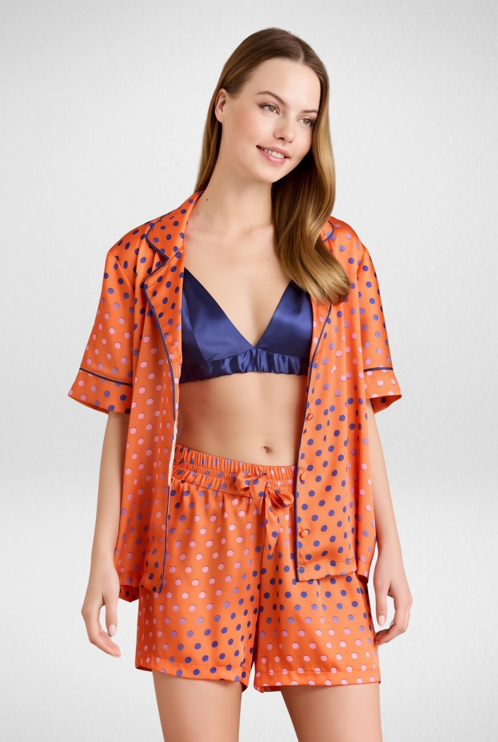 Pierre Cardin Saten Emprime Crop’lu 3’lü Pijama Takımı – 1225 Sunset