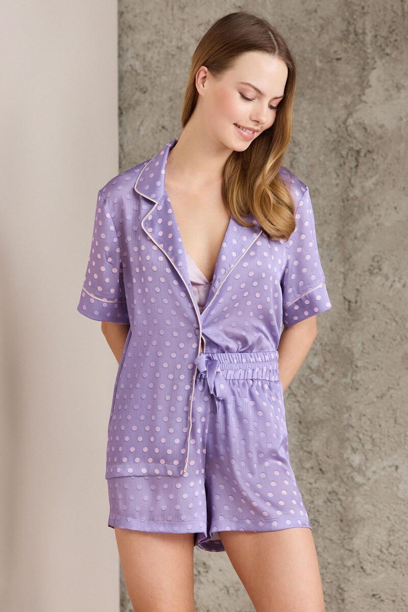 Pierre Cardin Saten Emprime Crop’lu 3’lü Pijama Takımı – 1225 Violet