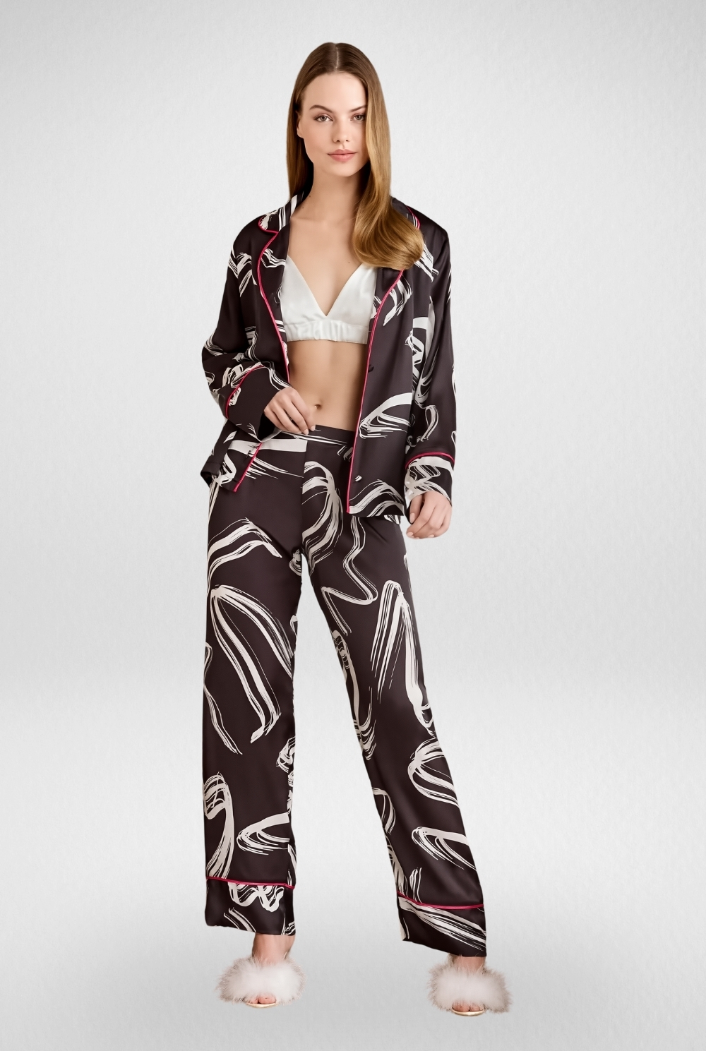 Pierre Cardin Saten Emprime Crop’lu 3’lü Pijama Takımı – 1230