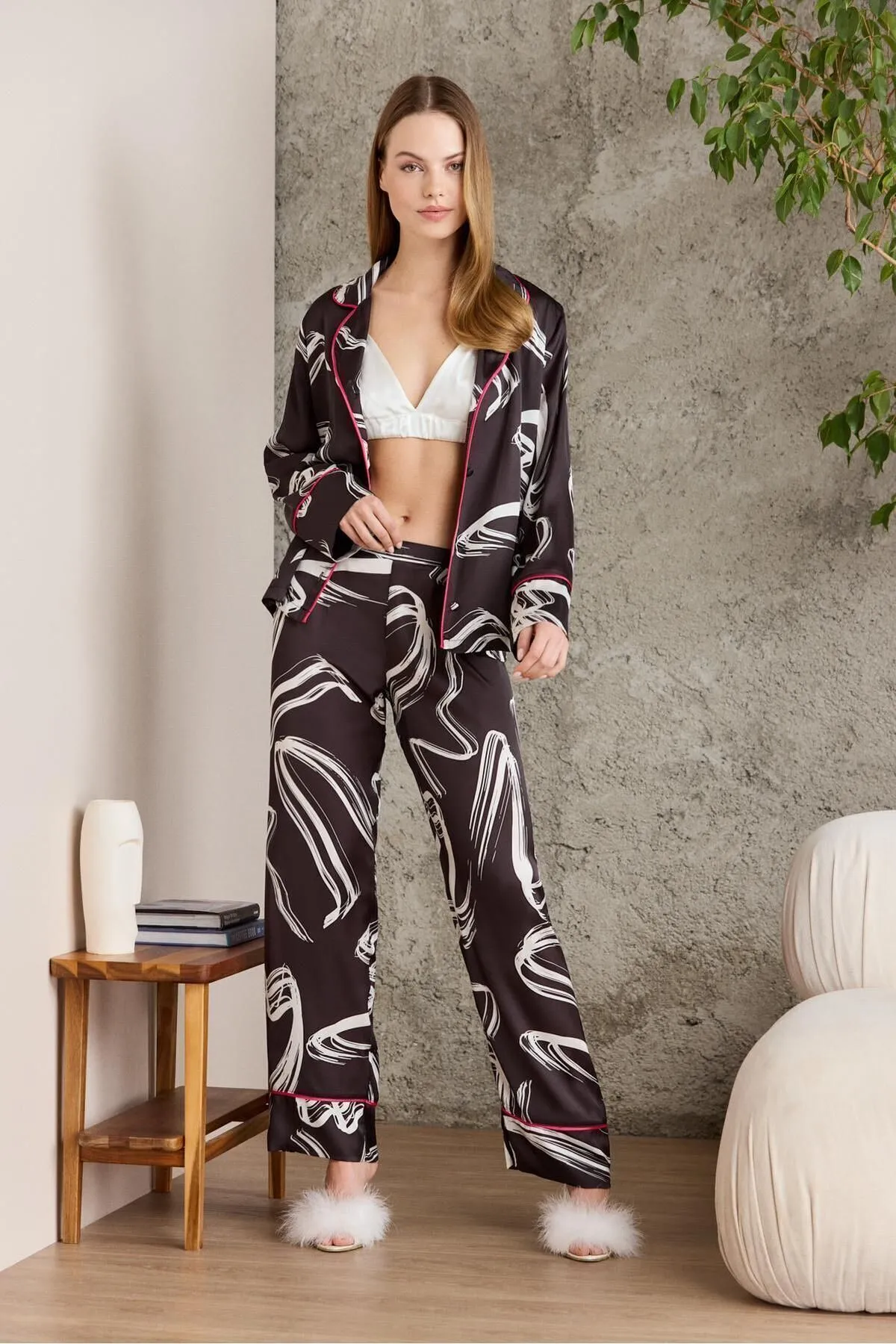 Pierre Cardin Saten Emprime Crop’lu 3’lü Pijama Takımı – 1230