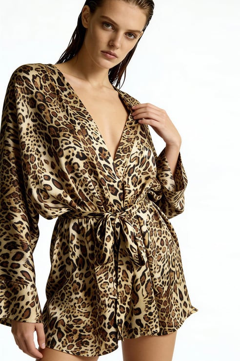 FEU DE ELU Fumee Lepia Kısa Saten Sabahlık / Kimono