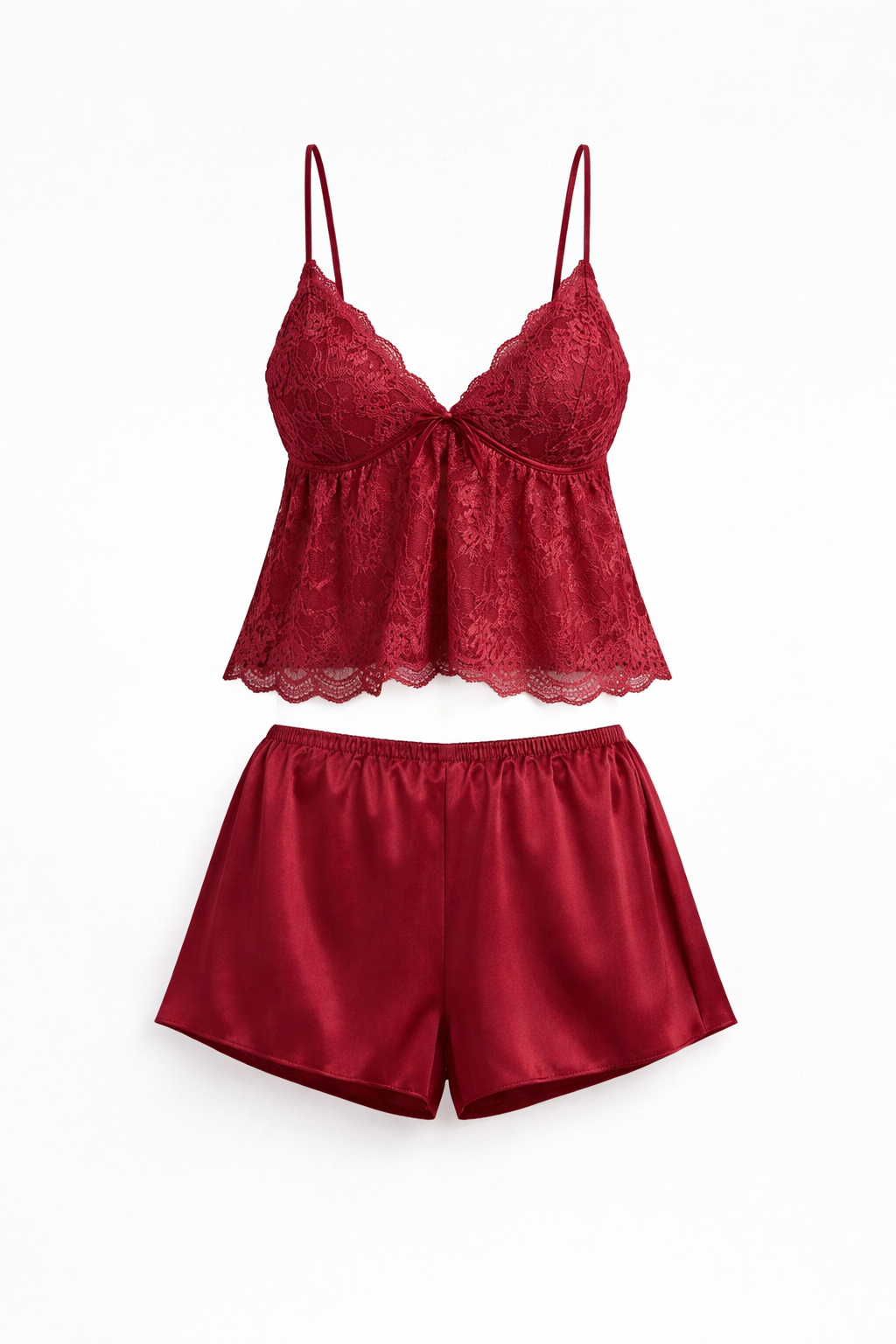 Pierre Cardin Saten Dantelli Şort – Babydoll Takım – 450 Kırmızı